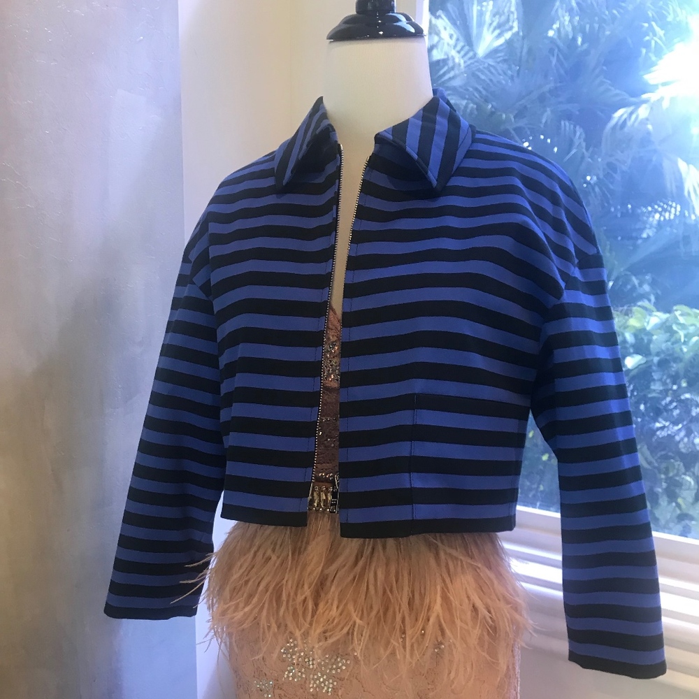 Prada Blue and Black Striped Cropped Jacket - Picture 3 of 3